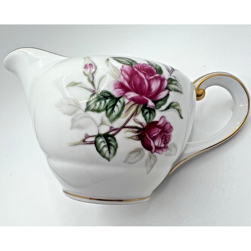 Wentworth China Cameo Rose Creamer and Covered Sugar Bowl Eterna Shape Gold Trim - Picture 13 of 16